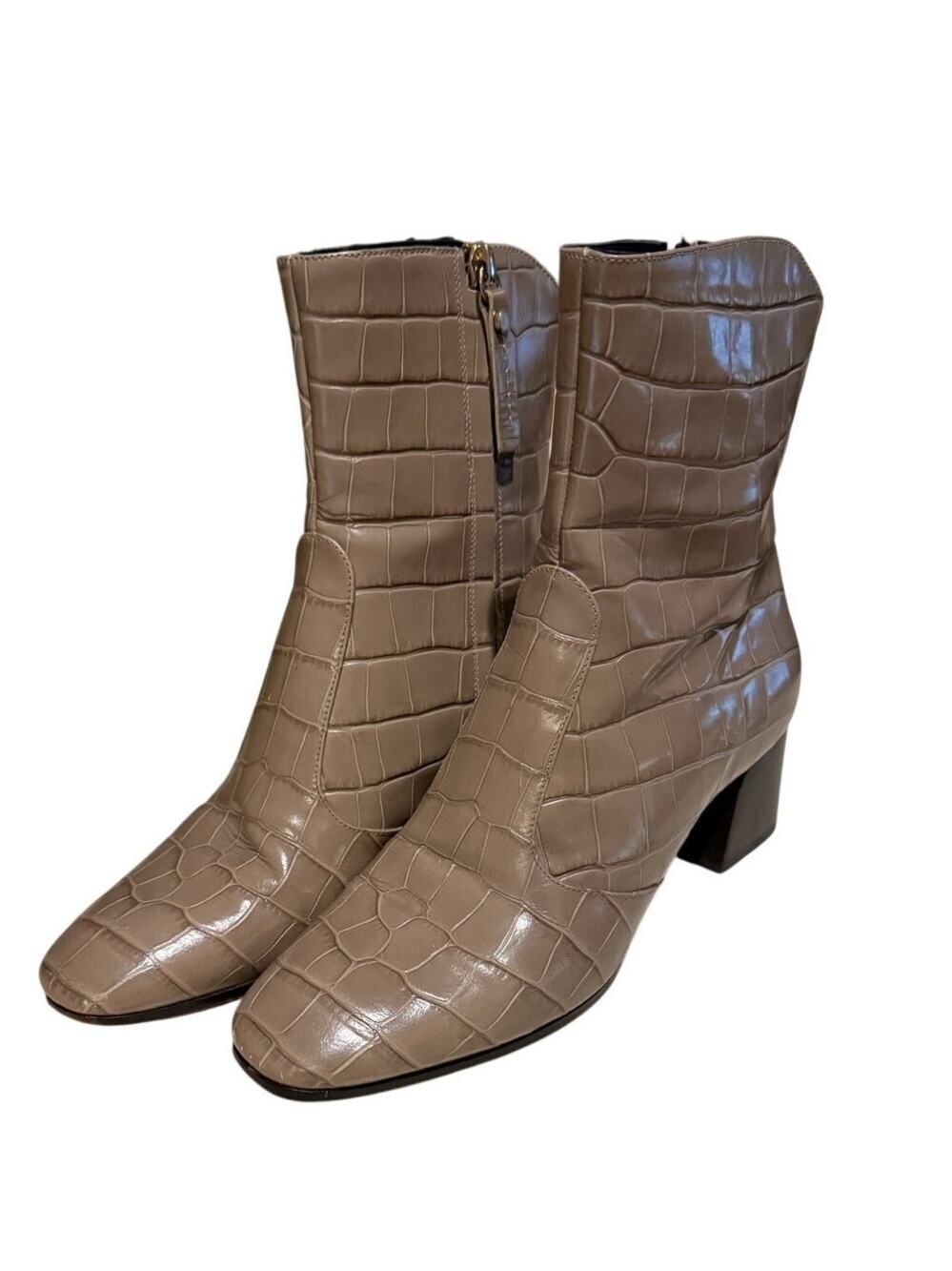 M. Gemi Corsa Concave Beige Croc Embossed Leather Boot Sz. 37.5 (US 7W or 7.5N)